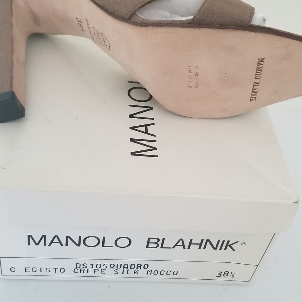 Manolo Blahnik Taupe Cross-Strap Satin Heels - Picture 4 of 4
